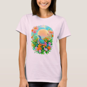 Waterverf Baby Schildpad Zonsopgang Bloementuin T-shirt