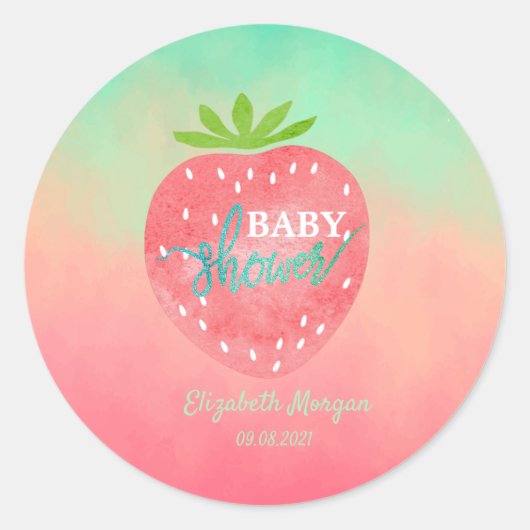Waterverf Baby shower aardbei Ronde Sticker (Voorkant)