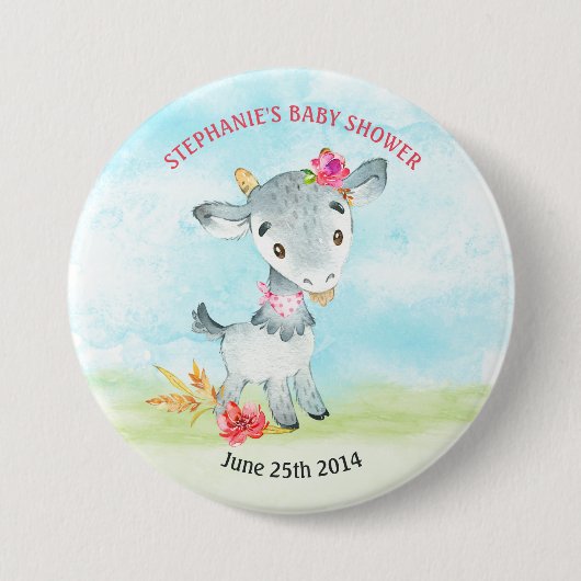 Waterverf Baby shower  Boerderij Ronde Button 7,6 Cm (Voorkant)