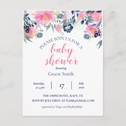 Waterverf Baby shower Briefkaart (Voorkant)