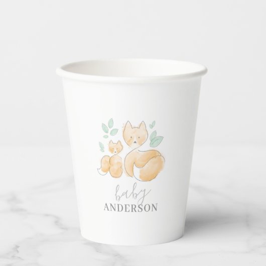 Waterverf Baby shower Fox Paper cup Papieren Bekers (Voorkant)