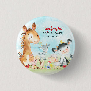 Waterverf Baby shower landbouwhuisdieren Ronde Button 3,2 Cm