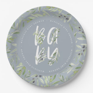 Waterverf baby shower olijfboomgaard papieren bordje