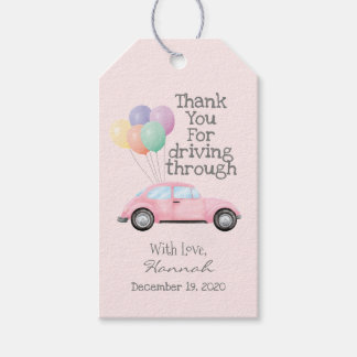 Waterverf Baby shower roze auto rijden door dank u Cadeaulabel