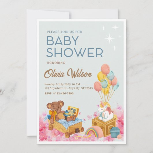 Waterverf Baby shower Uitnodiging Kaart (Voorkant)