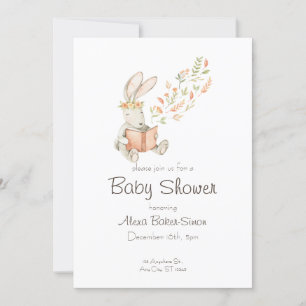 Waterverf baby shower uitnodiging met baby bunny