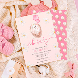 Waterverf baby shower van egel met paardenbloem kaart