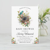 Waterverf Baby shower van het vogelnest Floral Spr Kaart (Staand voorkant)