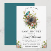 Waterverf Baby shower van het vogelnest Floral Spr Kaart (Voorkant / Achterkant)