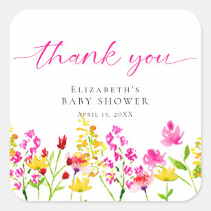 Waterverf Baby shower Wilde bloem Roze Hartelijk d Vierkante Sticker