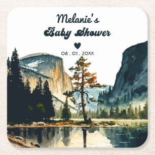 Waterverf Baby shower Yosemite National Park ca Vierkante Kartonnen Onderzetter