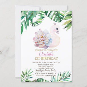 Waterverf Baby Swan, bladeren 1 verjaardag Kaart