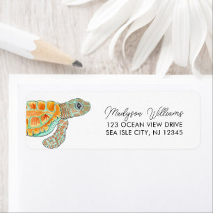 Waterverf Baby Zeeschildpad Retouradres Etiket