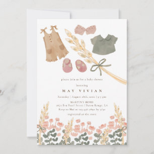 Waterverf Babykleding & Tarwe Baby shower Kaart