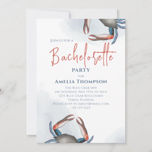 Waterverf Bachelorette Party Blue Crab QR Code Kaart (Voorkant)