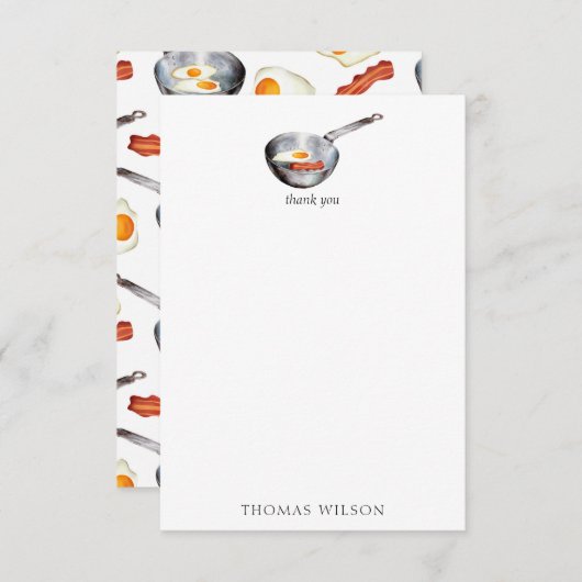 Waterverf Bacon & Eggs Ontbijt Eten Custom Name Bedankkaart (Voorkant / Achterkant)