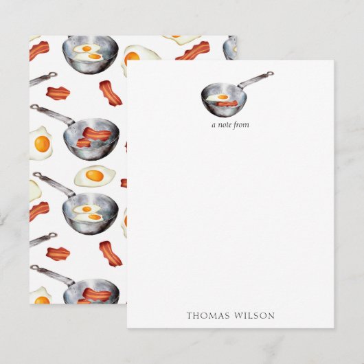 Waterverf Bacon & Eggs Ontbijt Eten Custom Name Notitiekaartje (Voorkant / Achterkant)