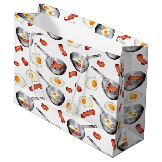 Waterverf Bacon & Eggs Ontbijt Voedingspatroon Groot Cadeauzakje (Voorkant Gekanteld)