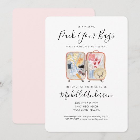 Waterverf Bagage Bachelorette Weekenduitnodiging Kaart (Voorkant / Achterkant)
