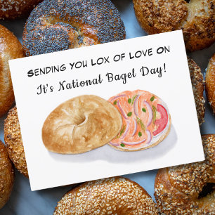 Waterverf bagels roken zalm nationale bagel dag briefkaart