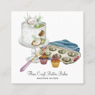 Waterverf Baker Pastry Chef Bked Good Tools Vierkante Visitekaartje