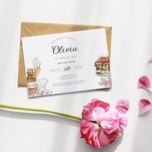Waterverf Baking Birthday Party Invitation Kaart