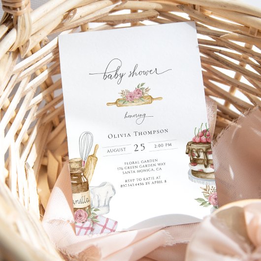 Waterverf Baking Girl Baby shower Kaart