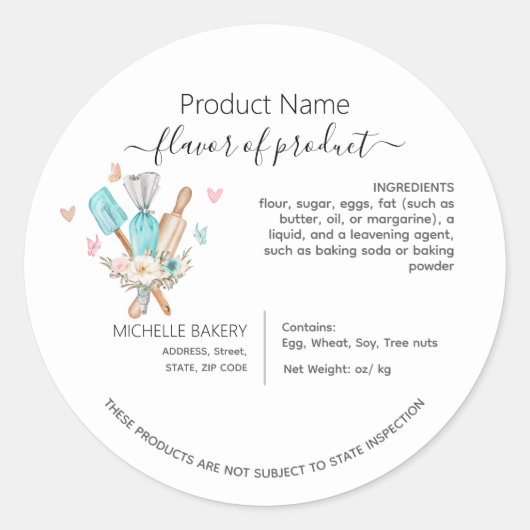 Waterverf Baking Utensils Cottage Law Label (Voorkant)