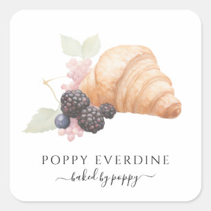 Waterverf Bakker Bakkerij Croissant Productlabel Vierkante Sticker