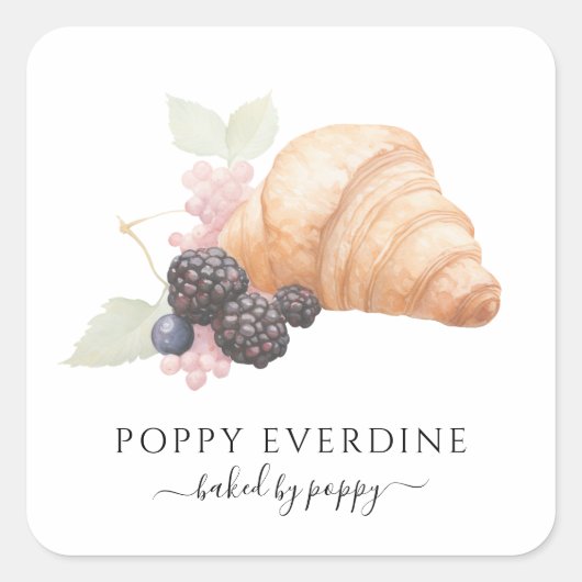 Waterverf Bakker Bakkerij Croissant Productlabel Vierkante Sticker (Voorkant)