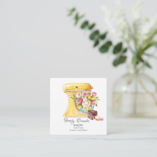 Waterverf bakkerijmixer banketbakkerskoeken vierkante visitekaartje (Staand voorkant)