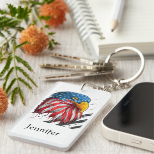 Waterverf Bald Eagle VS Amerikaans leger Sleutelhanger