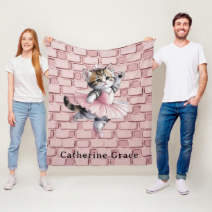 Waterverf Ballerina Kitten Meisje Verjaardagsfeest Fleece Deken