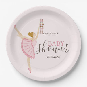 Waterverf Ballerina Notenkraker Roze Baby shower Papieren Bordje