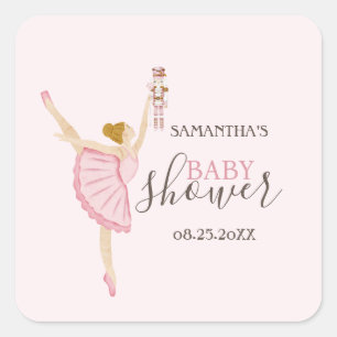 Waterverf Ballerina Notenkraker Roze Baby Shower Vierkante Sticker
