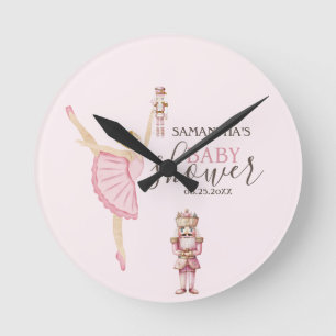 Waterverf Ballerina Notenkrakers Roze Baby Shower Ronde Klok