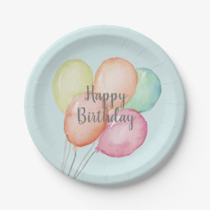 Waterverf Ballon Bunch Blue Birthday Papieren Bordje