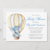 Waterverf Ballon Elephant Blue Bow Baby shower Kaart (Voorkant)