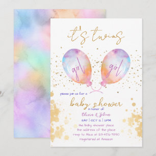 Waterverf ballon roze tweeling meisje Baby shower Kaart