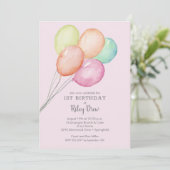 Waterverf Ballonnen Meisje 1e Verjaardag Kaart (Staand voorkant)