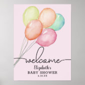 Waterverf Ballonnen Meisje Baby shower Welkom Poster (Voorkant)
