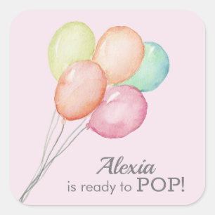 Waterverf ballonnen op roze Baby Baby shower Vierkante Sticker