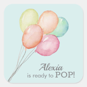 Waterverf ballonnen op roze Baby Baby shower Vierkante Sticker