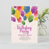 Waterverf Ballonnen Verjaardagsfeestuitnodiging Kaart (Staand voorkant)