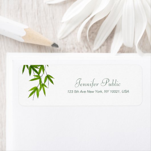 Waterverf Bamboe Leaves Sjabloon Hand Script Chic Etiket (Insitu)