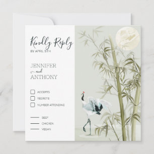 Waterverf Bamboo Moon en Crane Bird