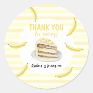Waterverf Banaan Cake Verjaardag Bedankt Ronde Sticker