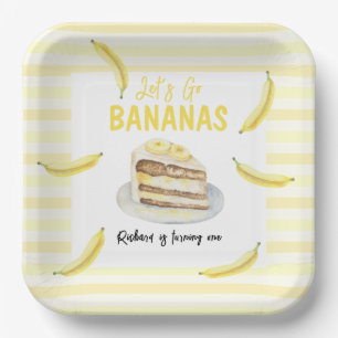 Waterverf Banaan Cake Verjaardagsfeestje Papieren Bordje