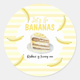Waterverf Banaan Cake Verjaardagsfeestje Ronde Sticker