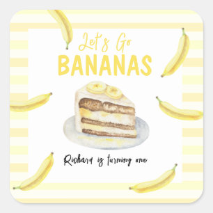 Waterverf Banaan Cake Verjaardagsfeestje Vierkante Sticker